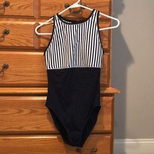 Navy & White One Piece Bathing Suit